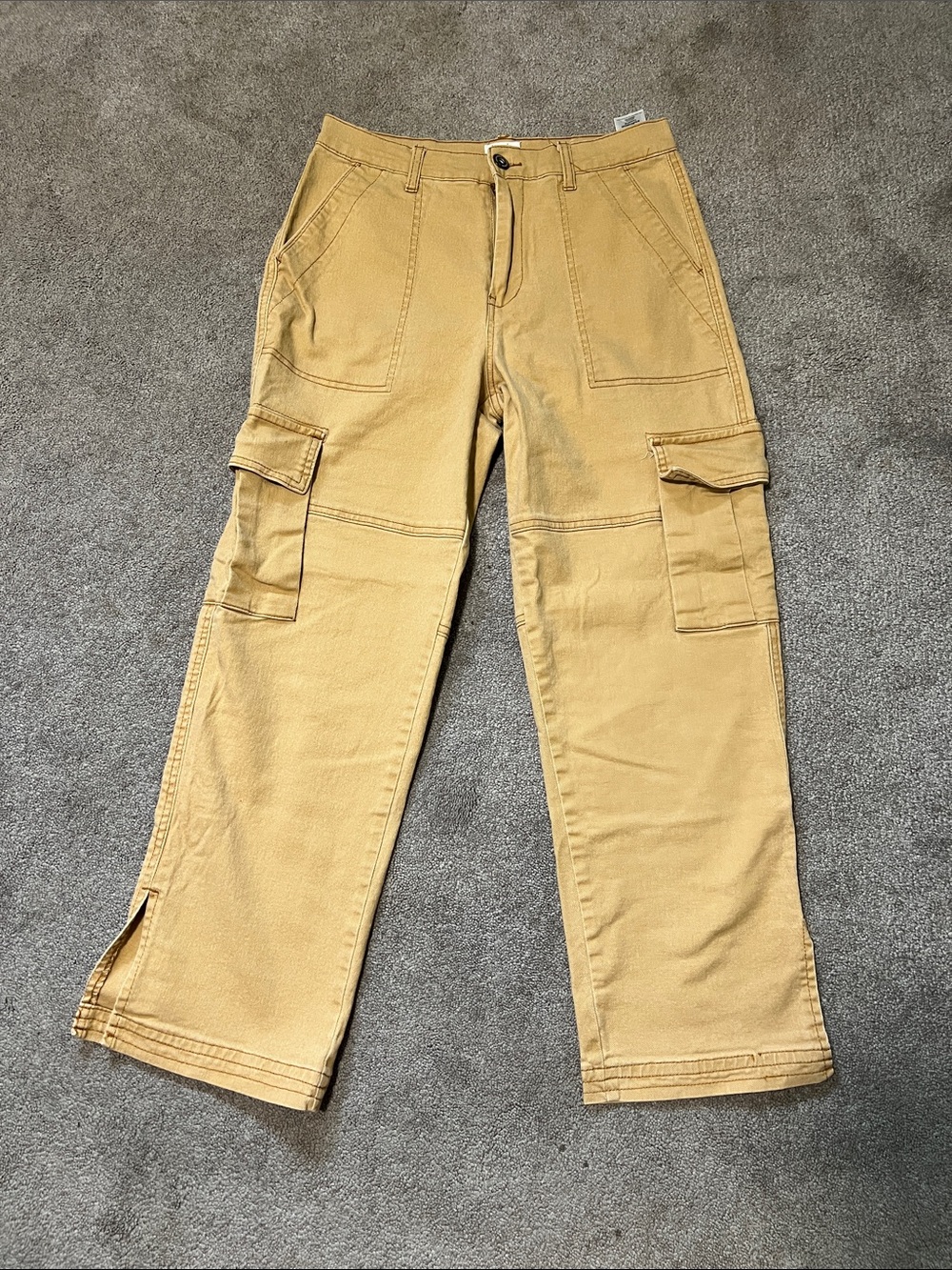 Kensie Jeans The Ella High Rise Straight Khaki Utility Cargo Pants Tan Size 6/28
